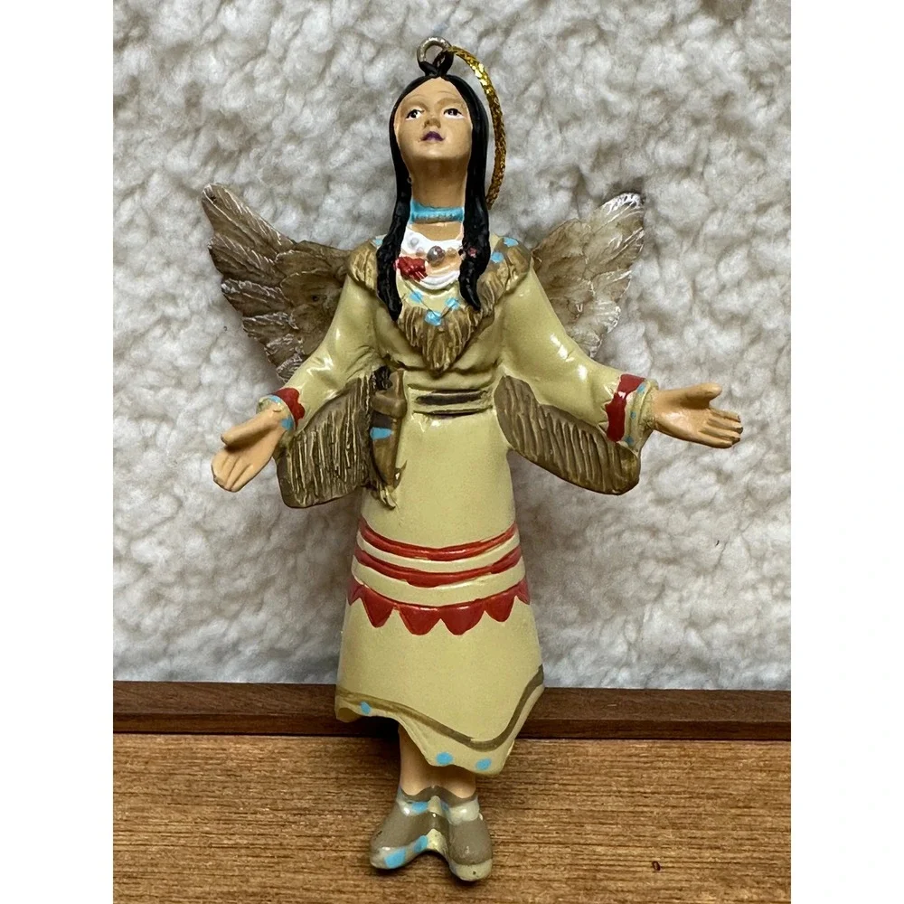Native American Style Angel Ornament Resin Woman Open Arms Tan Dress 4.25